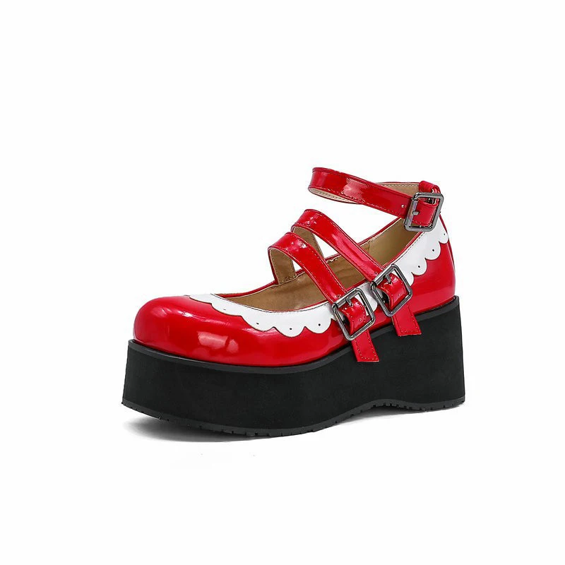 

Women Mary Jane Shoes Female Platform Patent Leather Footwear Ladies Kawaii Japanese Style Buckle Strap Chunky Bottom Shoe