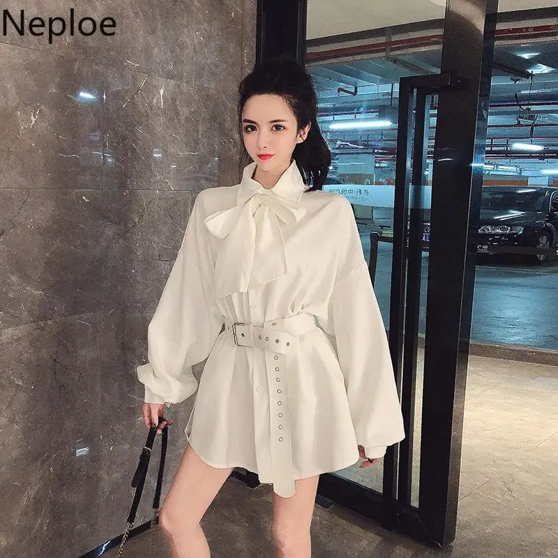 Женское однотонное платье с бантом и длинным рукавом однобортное свободного