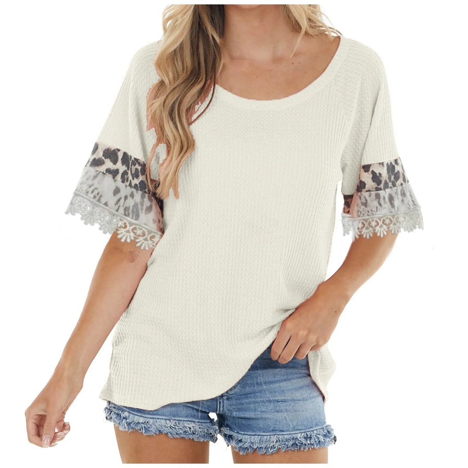 Модная женская блузка с леопардовым принтом в стиле пэчворк свободный удобный