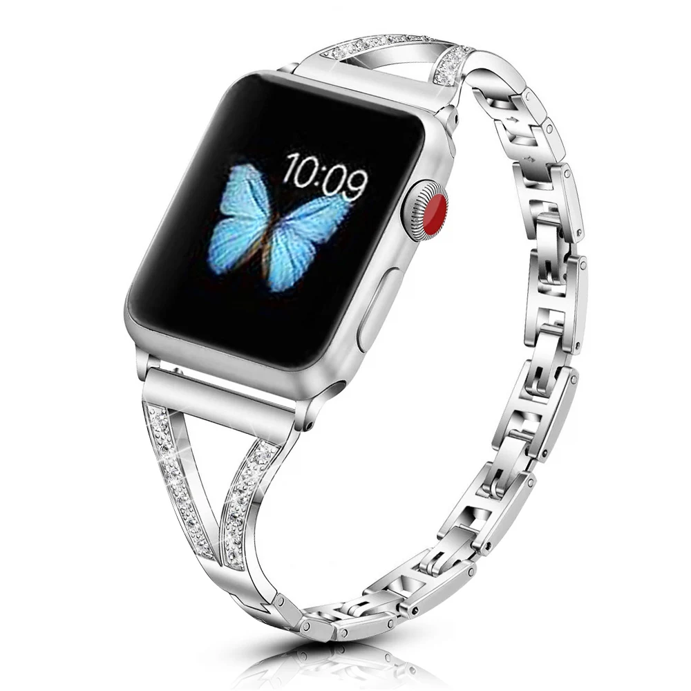 Модный женский браслет с бриллиантами для Apple Watch SE Band Series 6 5 4 3 легкая регулировка