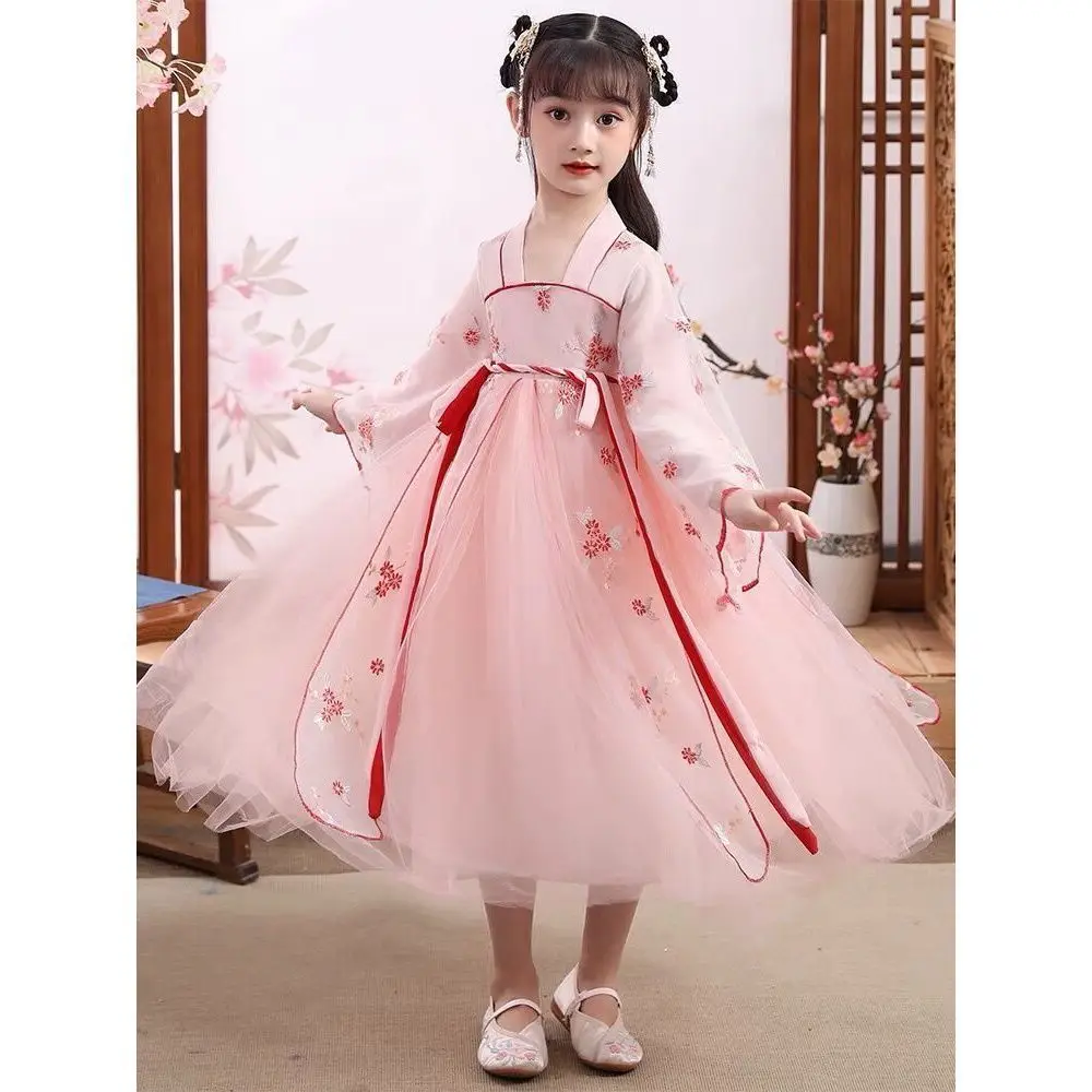

Hanfu Girls Spring and Autumn Clothes Children's Ancient Costumes Chinese Style Super Fairy Skirt Dress Cherry Blossom Princess
