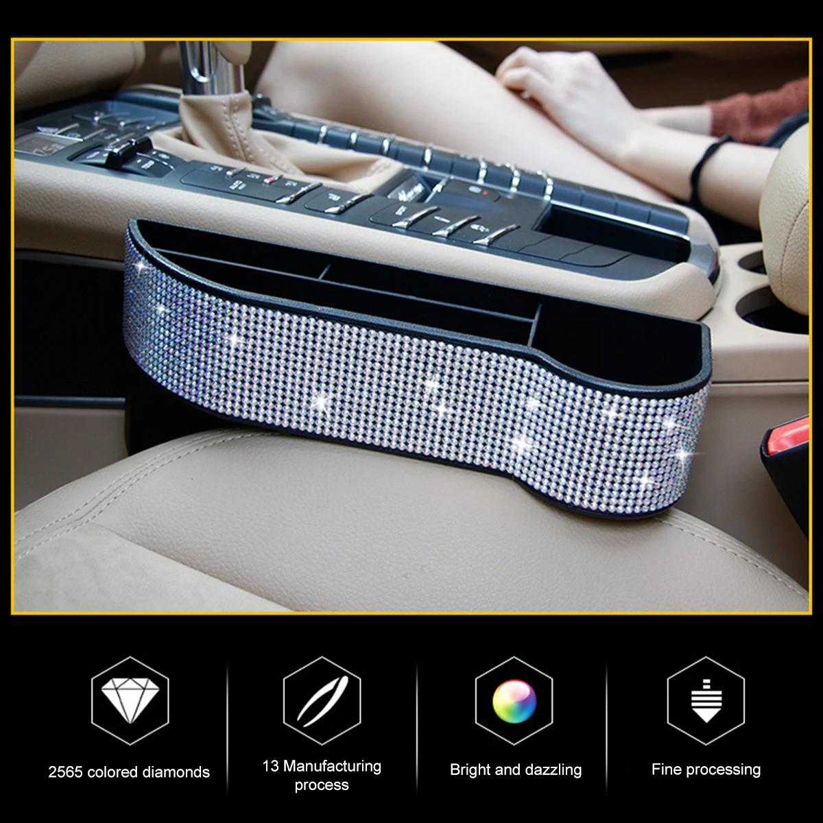 

1Pc Universal Car Seat Gap Storage Container Car Storage Box Rhinestone Studded Auto Organizer Assorted Color (Driver Side)