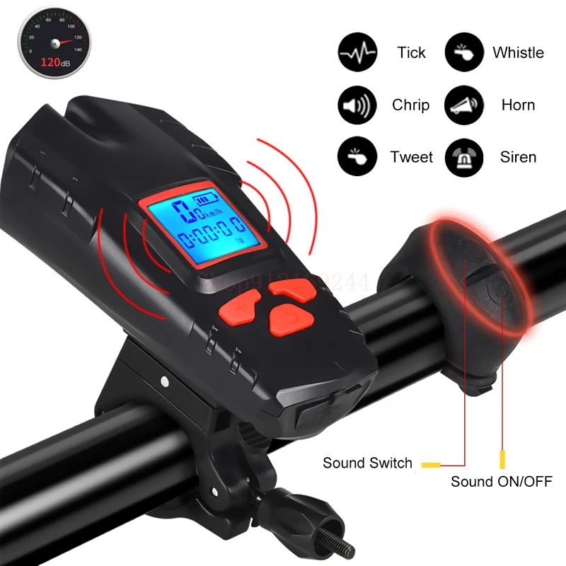 wireless bicycle speedometer bike light lcd waterproof cycling computer bike front light headlight with bell horn led flashlight free global shipping