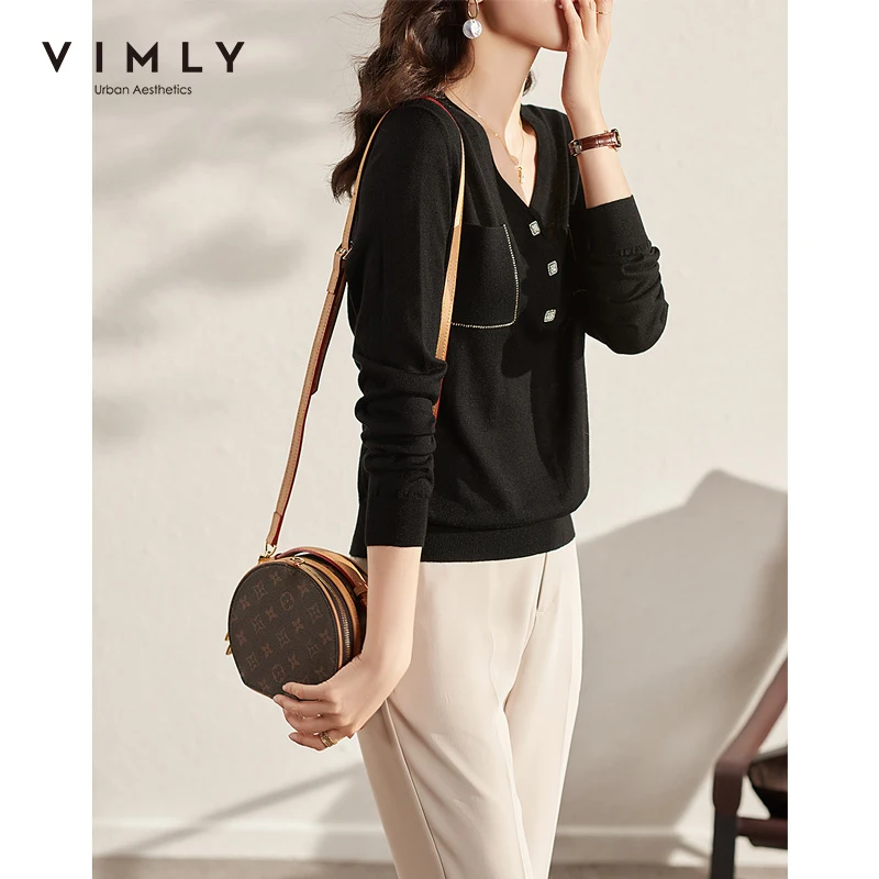 Свитер Vimly с длинным рукавом женские осенние модные топы пуговицы v-образный