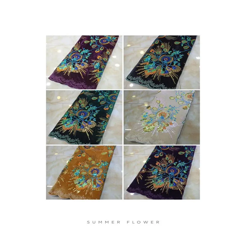 Бархатная ткань с блестками 2021 фиолетовая нигерийская черная Золотая кружевная