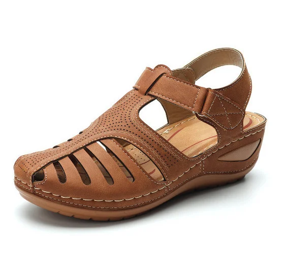 

Vrouw Zomer Vintage Wedge Sandalen Gesp Casual Naaien Vrouwen Schoenen Vrouwelijke Dames Platform Retro Sandalias Plus Size