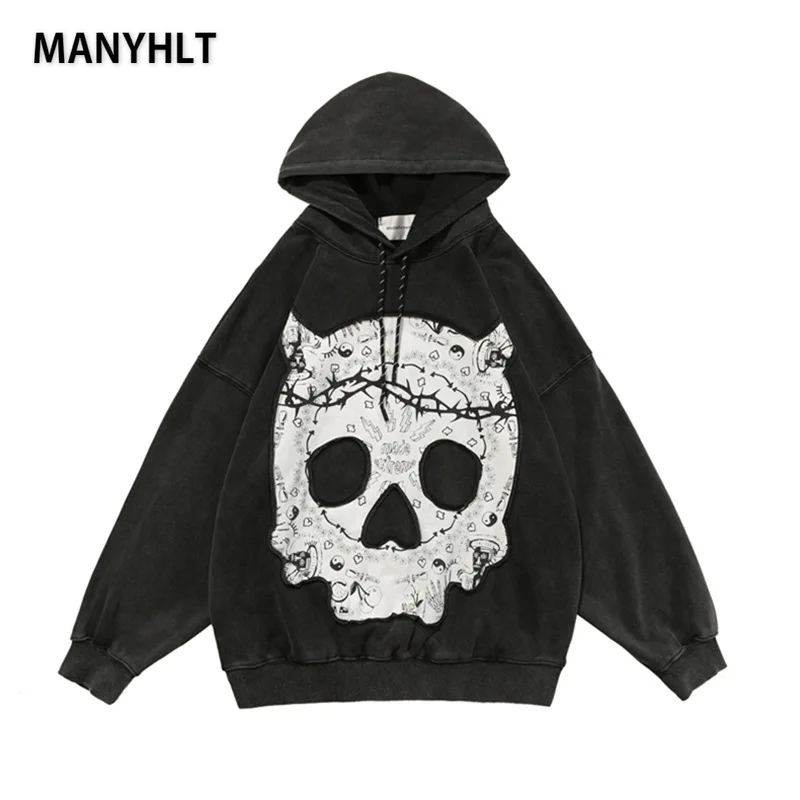 

2021 Autumn Sweatshirt Hip Hop Washed Hoodie Sweatshirt Men Streetwear Evil Graphic Print Pullover Harajuku Cotton Hooded Hoodie