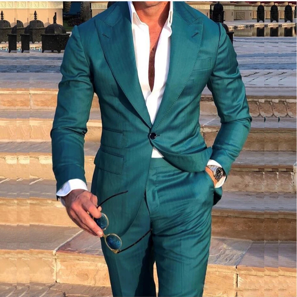 Костюм для жениха зеленый Свадебный из двух предметов, смокинг для жениха, мужской костюм-Лучший человек, костюм (пиджак + брюки) 