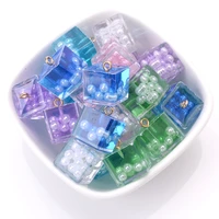 6pcspack 16mm acrylic pendants transparent cube shape with white pearl pendants for jewelry making diy handmade accessories