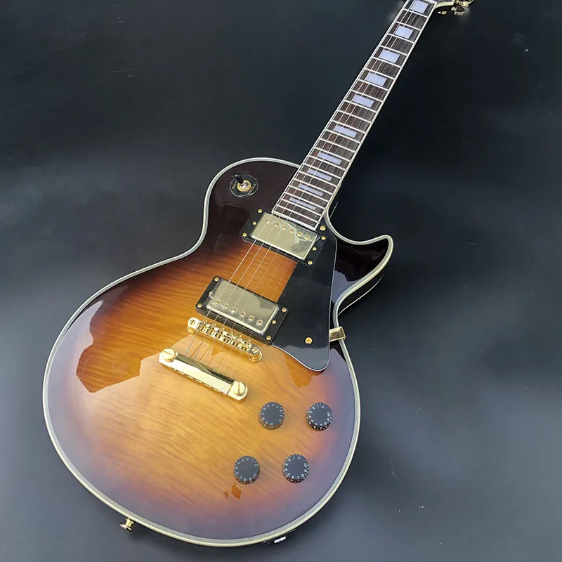 

Custom Electric Guitar Mahogany Body Flamed Maple Top Rosewood Fingerboard Gold Hardware 2 Colors Burst Gloss Finish