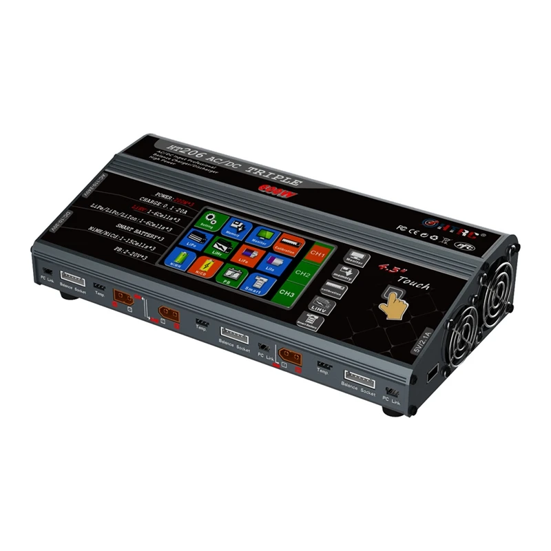 

HTRC HT206 TRI AC/DC 2X200W 2X20A 4.3 Inch LCD Press Screen Battery Balance Charger Discharger
