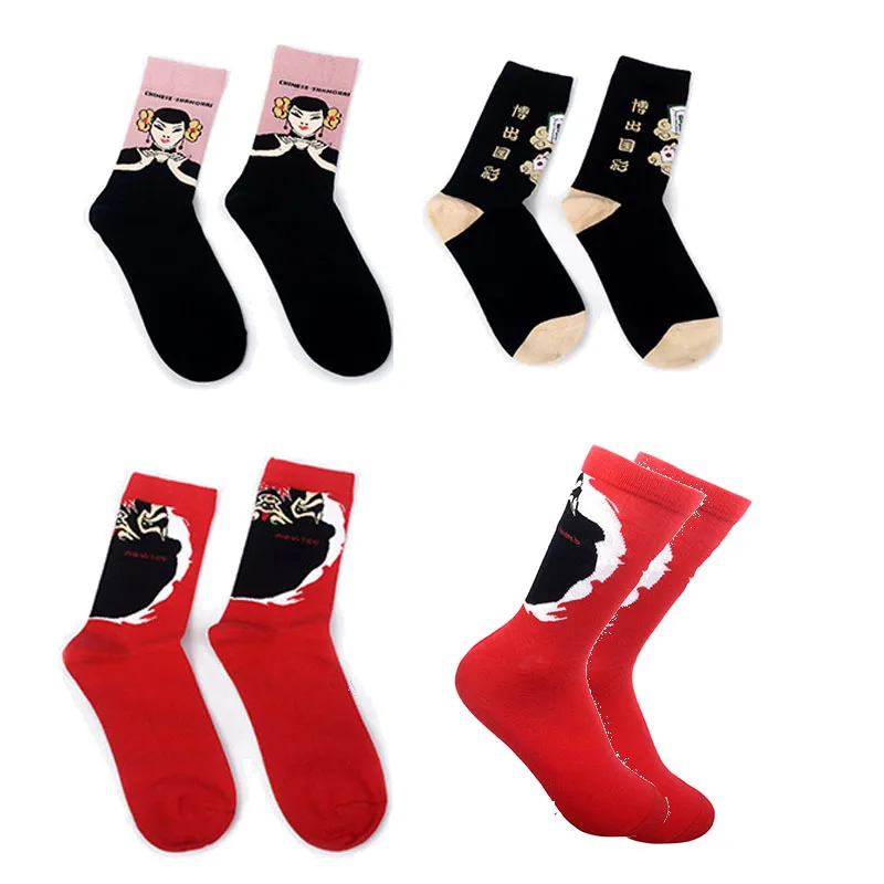 

Middle Tube Chinese Cotton Socks Mens Women Fashion Leisure Movement Socks Peking Opera Figure Funny Movement Couples Socks