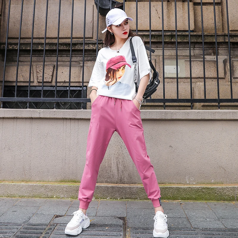 Женские свободные футболки и брюки размера плюс комплект из двух предметов