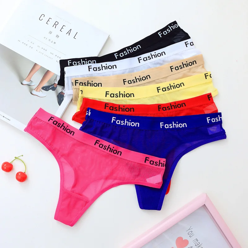 

Women Underwear Sexy Mesh Transparent Panties Thongs String Lingerie Printed Letters Fashion Low-Rise Ladies Briefs