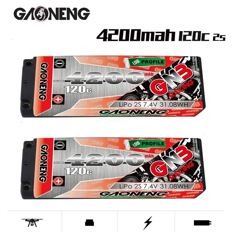 

Оригинальный литий-полимерный аккумулятор Gaoneng GNB 4200 мАч 2S 7,4 В 120C FPV, длинный тонкий жесткий корпус, аккумуляторы для внедорожника, лодки