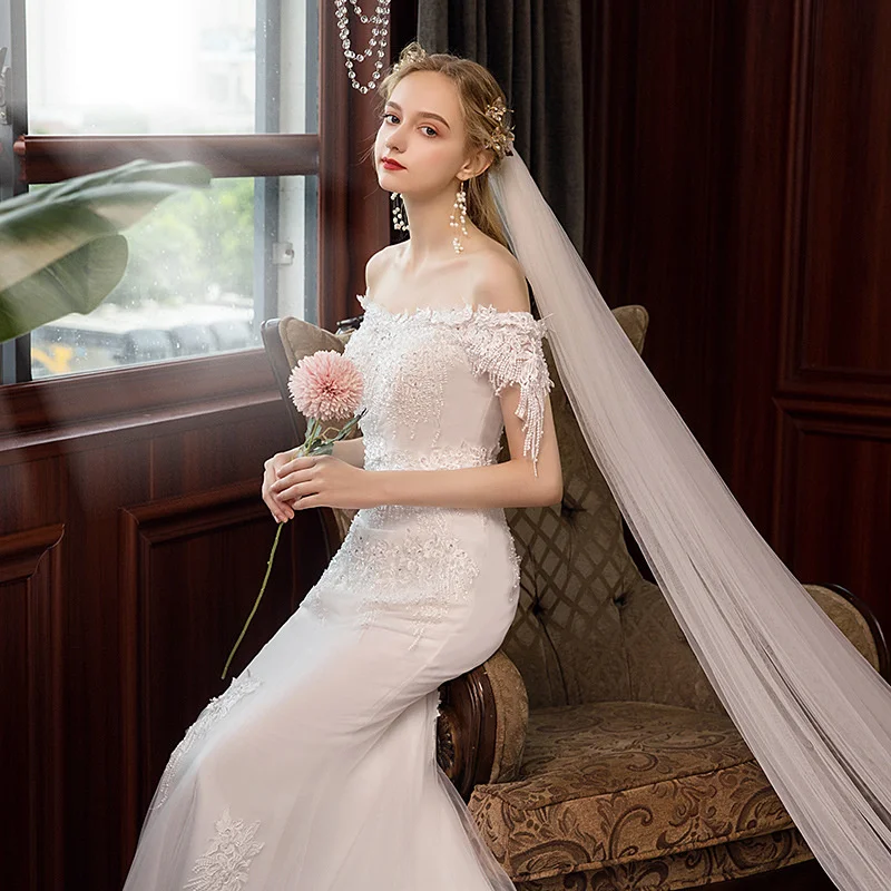 

Платье принцессы на свадьбу, новинка 2021, платье невесты с небольшим хвостом, приталенное платье, супер сказочная мечта, маленький хвост, пик...