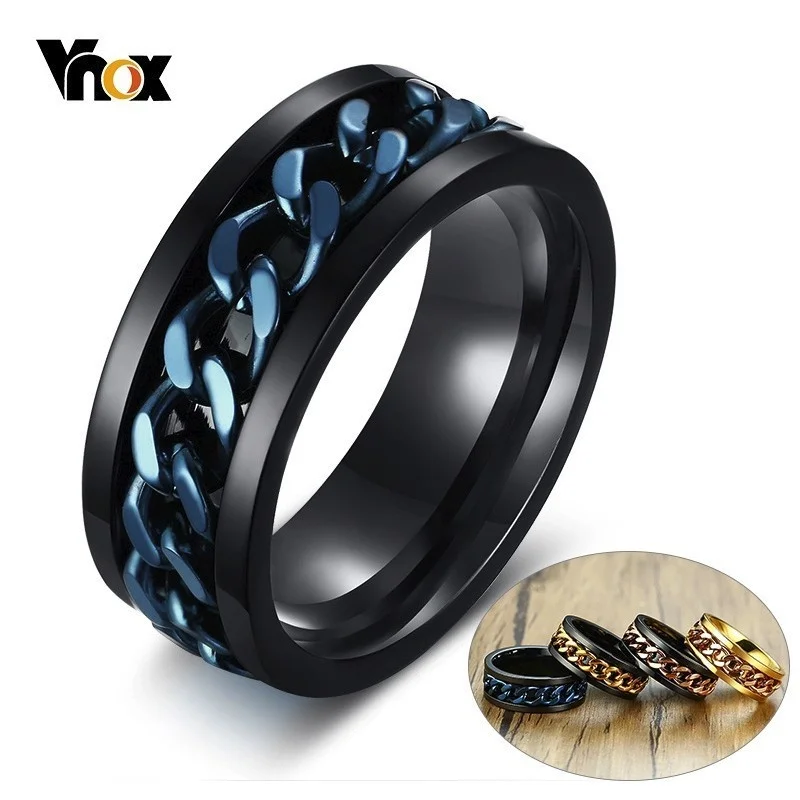 

Vnox Unique Rotatable Chain Mens Ring Black Stainless Steel Band With Spinner Link Anti-allergy Male Alliance Fraternal Rings