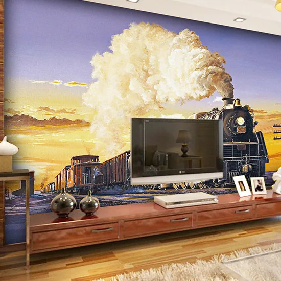 

Continental retro train large mural train theme cafe restaurant bar wallpaper custom size