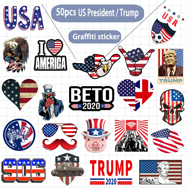 50 шт. наклейки американского президента Трампа граффити для скейтборда багажа
