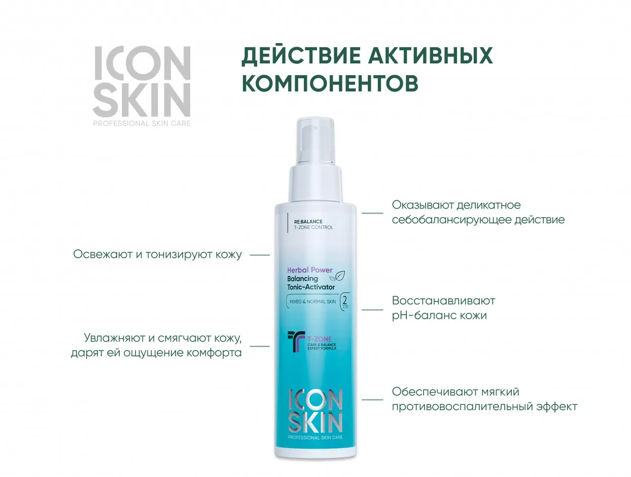 Освежающий тоник для лица Icon с экстрактами 12 трав. Для комбинированной и нормальной кожи. Профессиональный уход. 150 мл