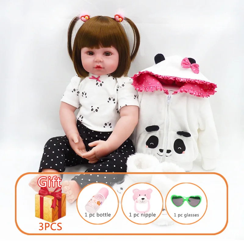 Reborn Baby Doll реалистичные ручной работы для маленьких девочек Мягкие силиконовые игрушки для детей ясельного возраста хлопковые куклы с Милая одежда с пандой для детей