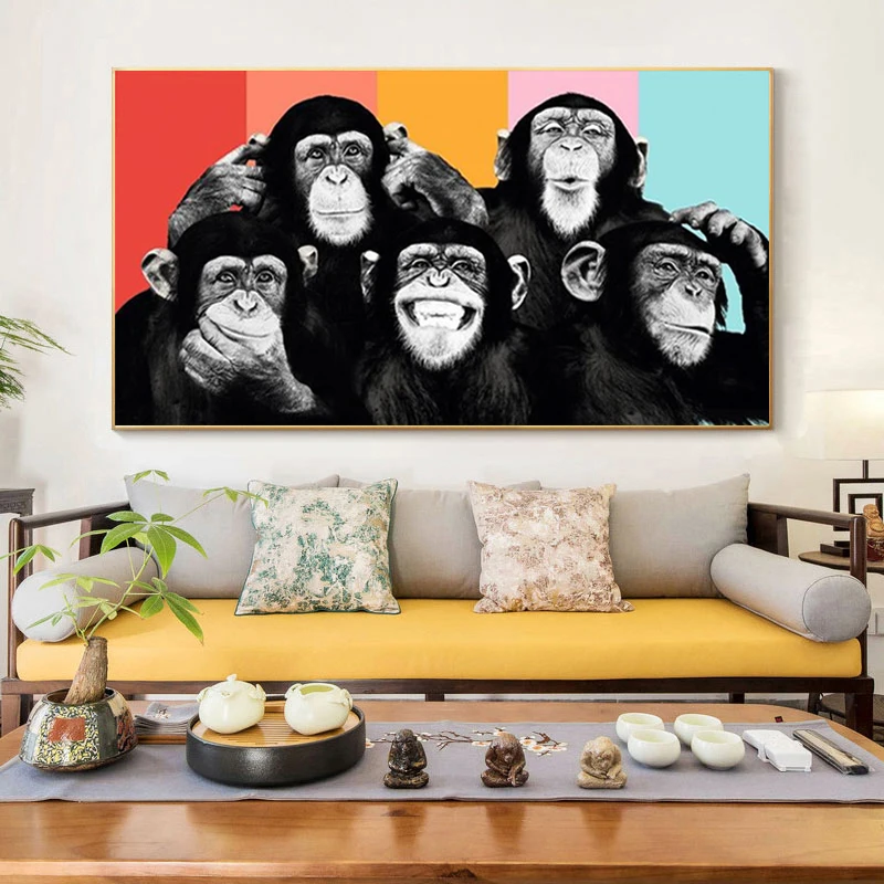 

Modern Animals Graffiti Five Funny Monkeys on Canvas Posters Oil Painting and Prints Wall Art Picture for Living Room Decoracion