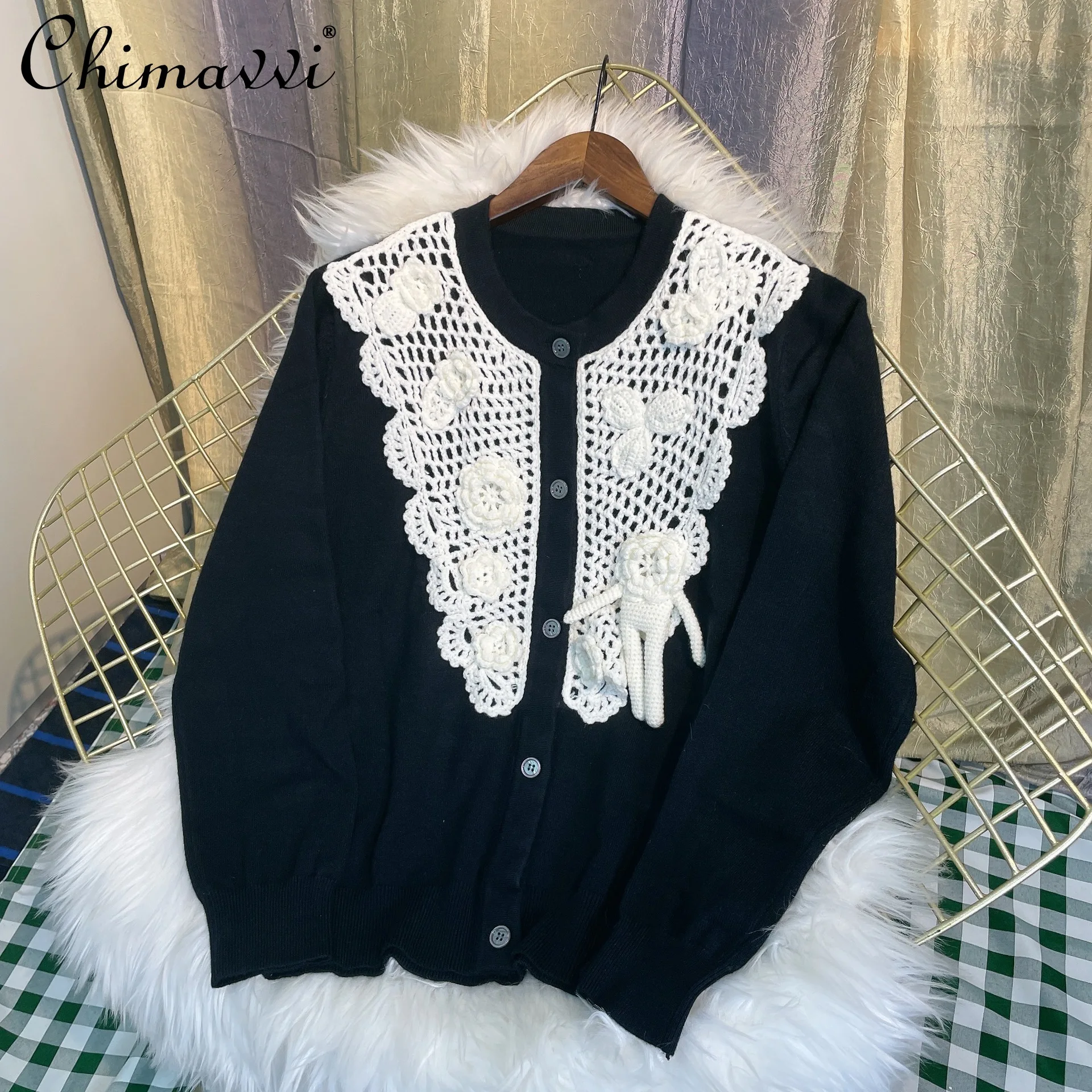 

Женский трикотажный кардиган, элегантный тонкий кардиган с вырезами и длинным рукавом, осень 2021