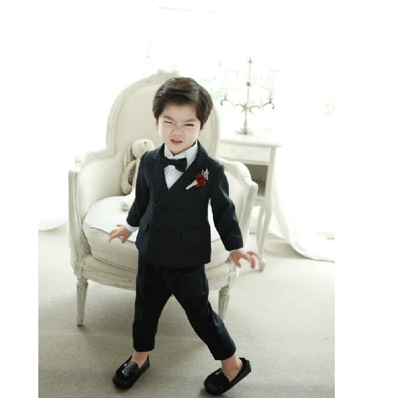 3 Pcs Black Stripes Toddler Boys Suits Birthday Wedding Formal clothes Children Suit Tuxedo Dress Party Boy cothing sets |