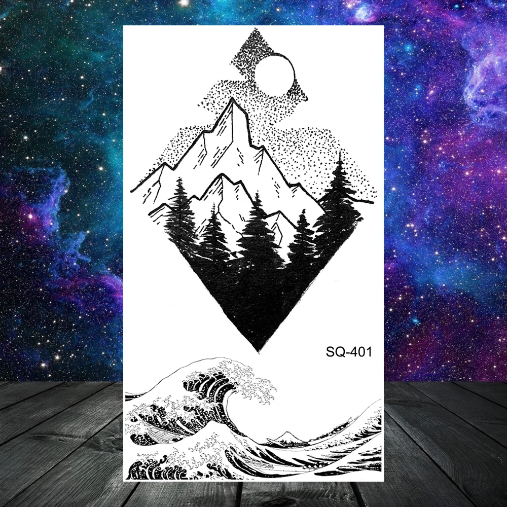 Временные татуировки 3D геометрия горное море для женщин взрослых мужчин детей