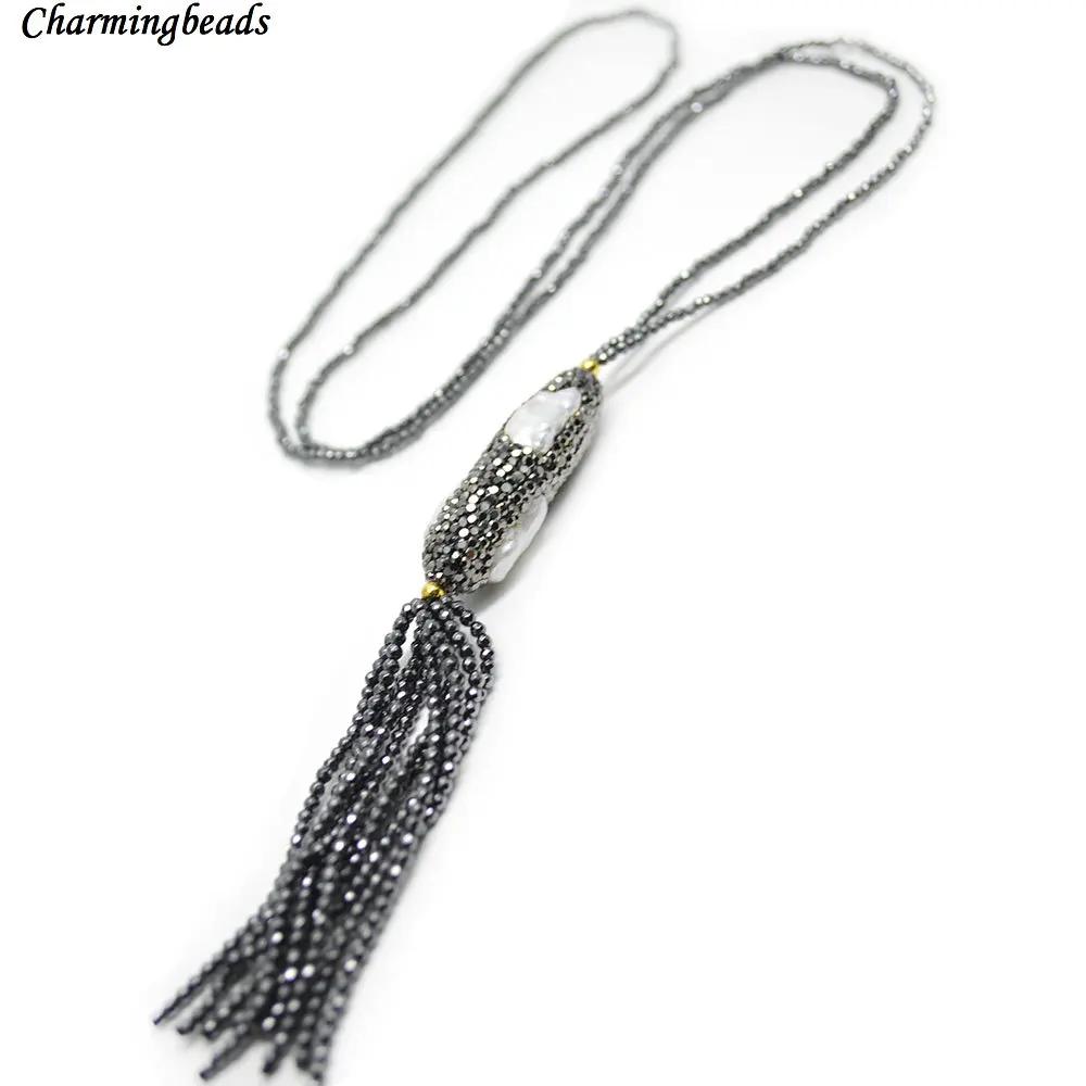 С твердым покрытием из черного стекла и натурального жемчуга трубка гематитовые