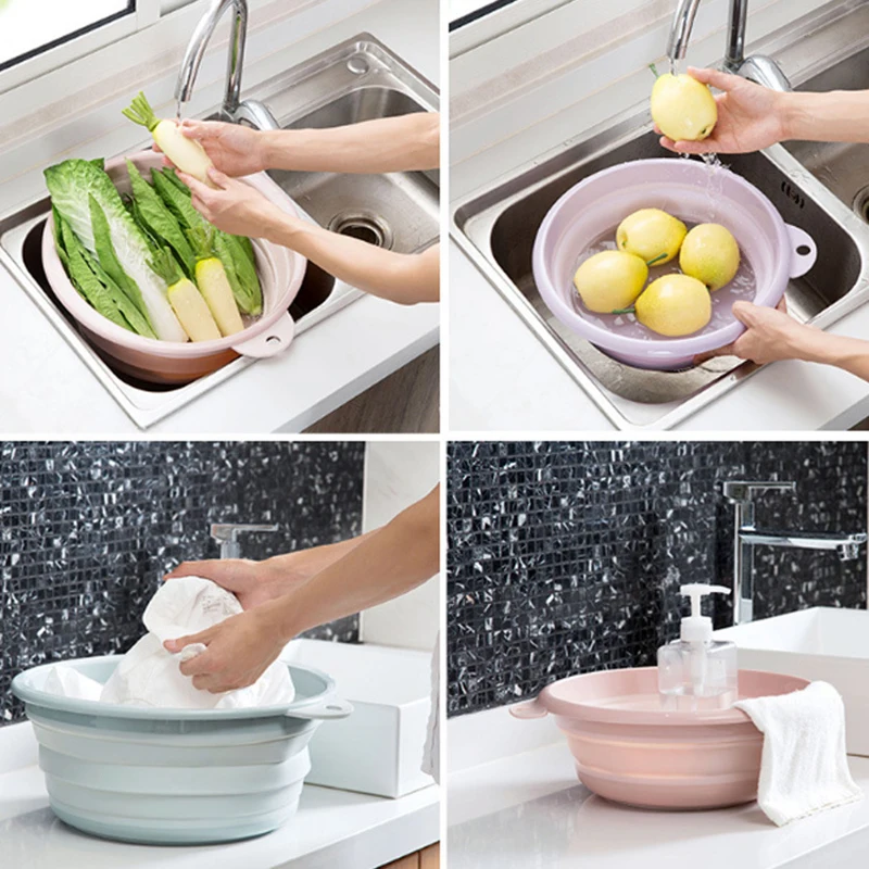 

Large Size Portable Plastic Basin for Wash Car Clothes Vegetable Washing Folding Basins Home Kitchen Bath Foot Fold Basin Bucket