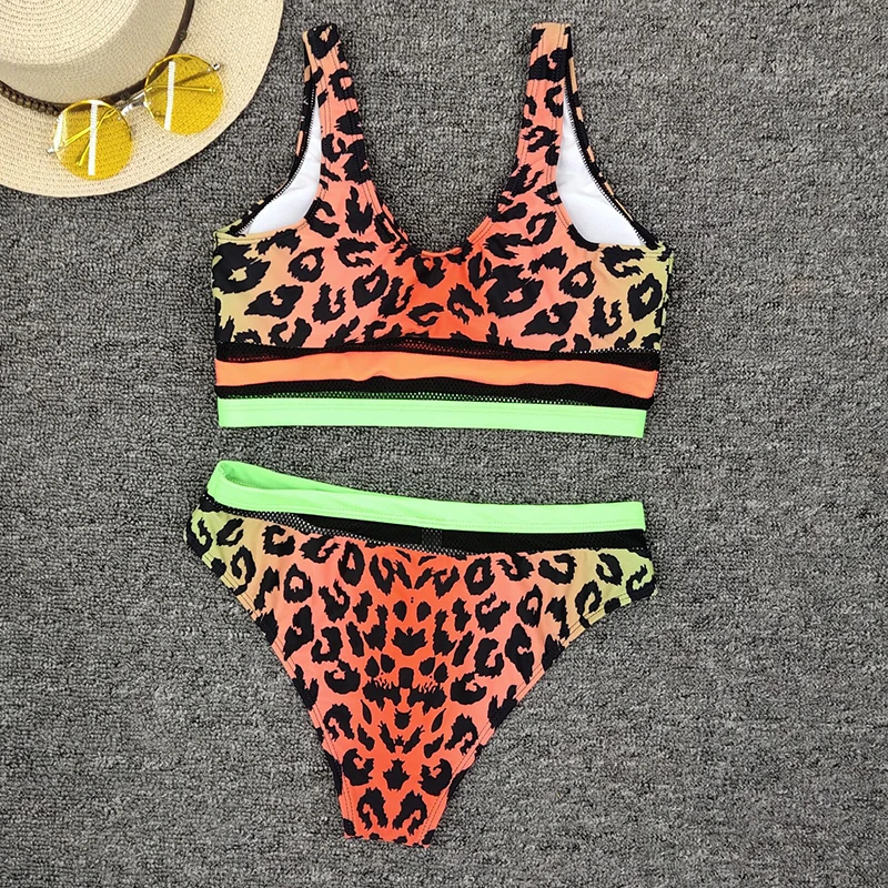 

Sexy Leopard Printed Bikini 2021 New Swimwear Women Push Up Swimsuit Mesh Bikini Set High Waist Bathing Suit Beachwear Swimming