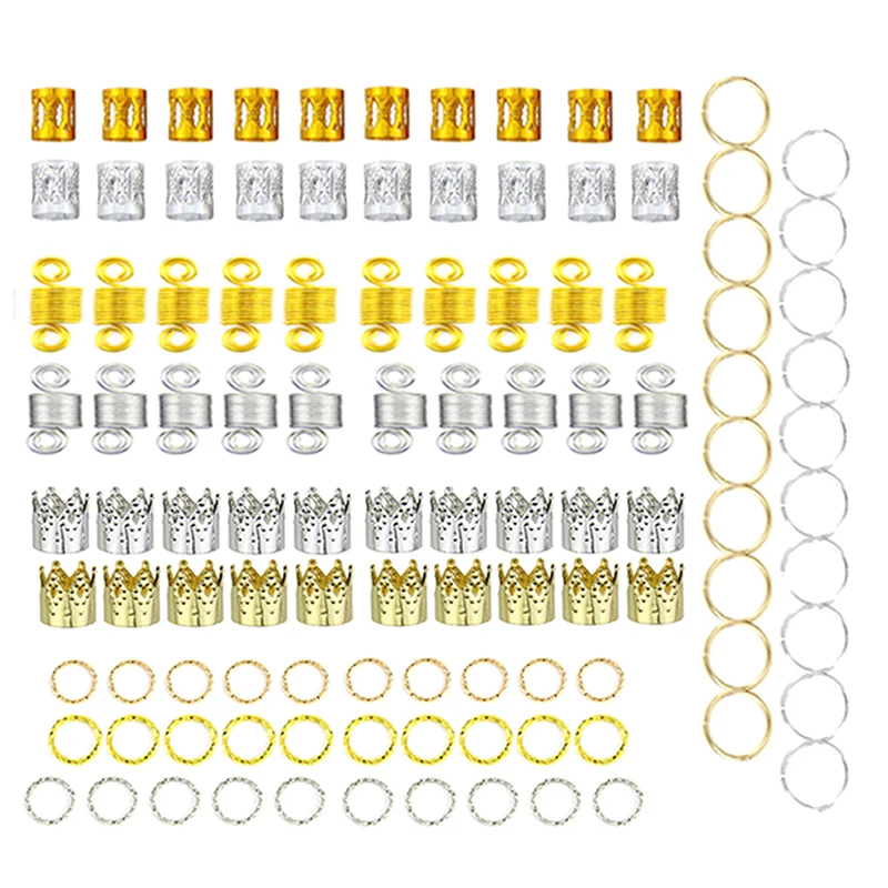 Metal African Hair Rings Beads Cuffs Tubes Charms Dreadlock Dread Hair Braids Jewelry Decoration Accessories Gold