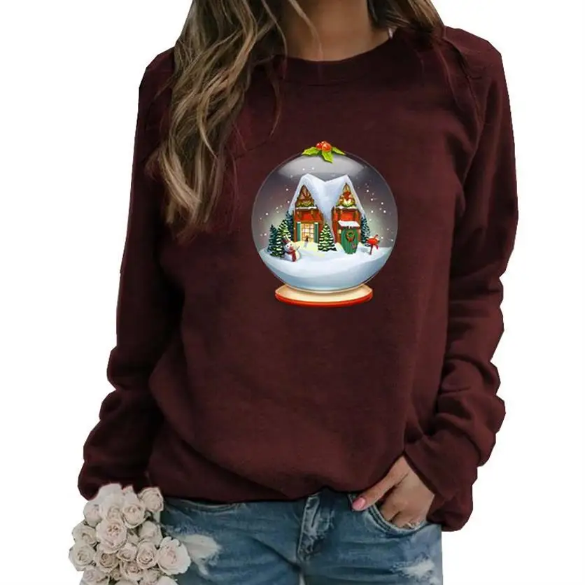 

Hoodies For Women Long Sleeve Round Neck Hoodies Merry Christmas Cartoon Print Sweatshirt Femmes Sweatshirts Girls Plus Size