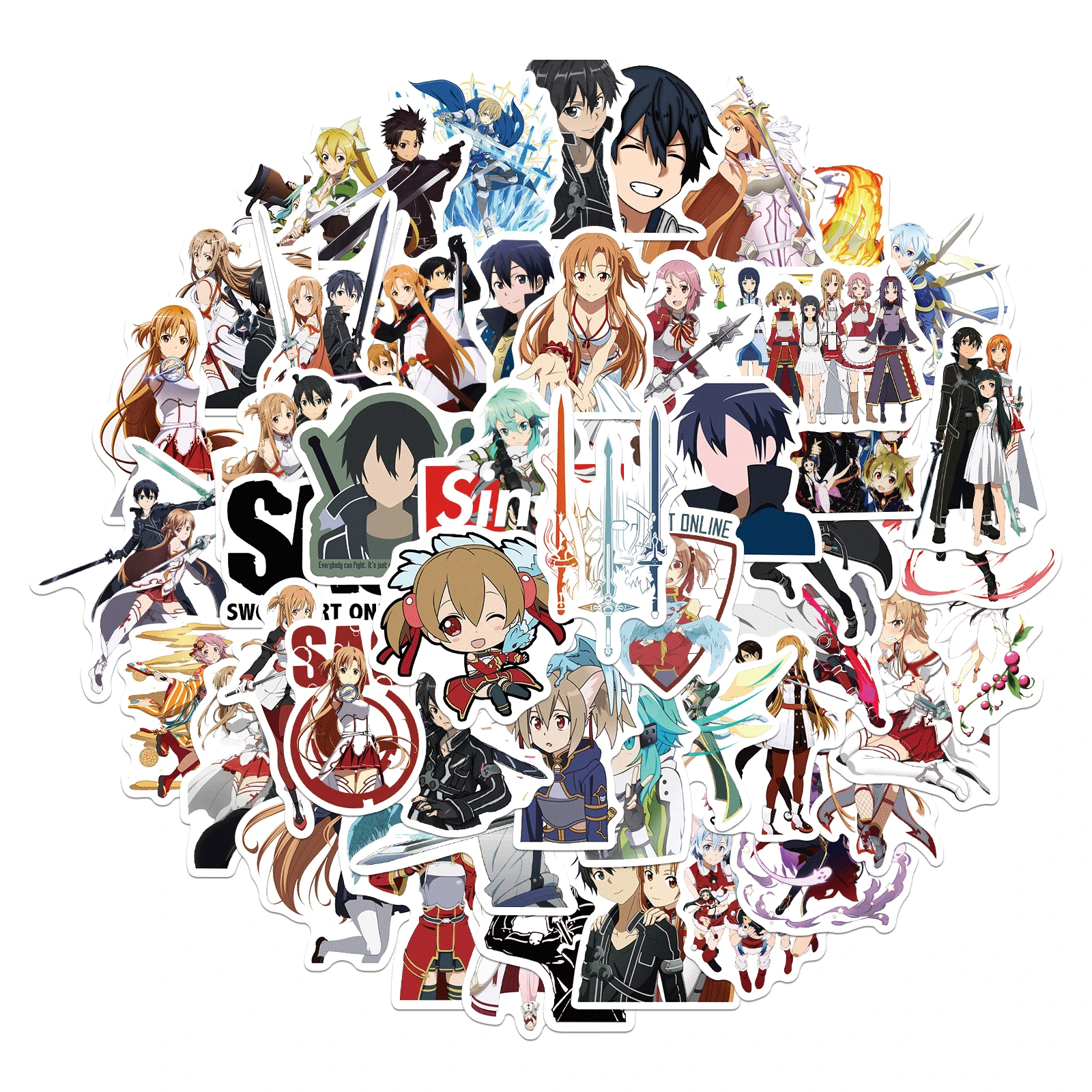 

50PCS/Pack Sword Art Online Stickers Cartoon Anime Sticker Toy For DIY Stationery Skateboard Phone PS4 Bike Laptop Guitar