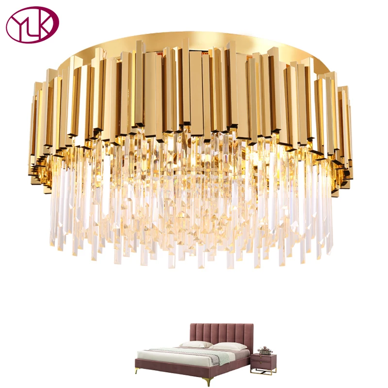 

Youlaike Round Gold Crystal Chandelier For Ceiling Luxury Modern Bedroom LED Lustres De Cristal Home Indoor Lighting Fixtures