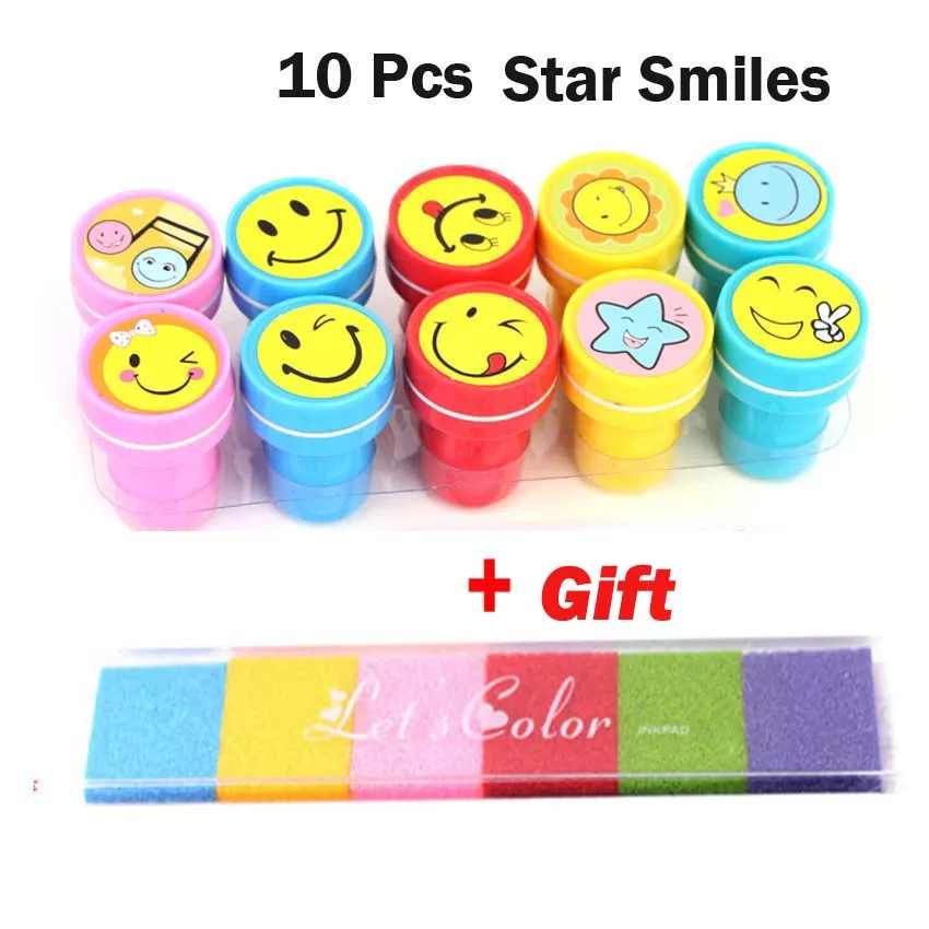 10Pc Smile x 1 Ink 1 комплект пластиковый прекрасный смайлик Животное штамп с номером игрушка для DIY Декор альбом для вырезок карточки с буквами бумага подарочная игрушка - Цвет: 10Pc Smile x 1 Ink