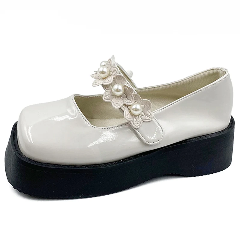 

Pearl retro Mary Jane shoes women's 2021 new summer British style thick-soled velcro Japanese small leather shoes women