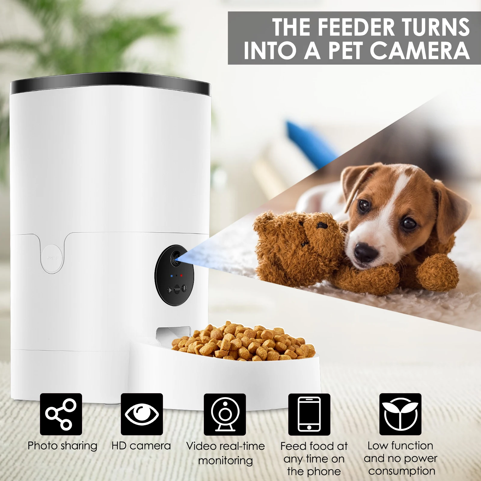 

Автоматическая кормушка для домашних животных, 6 л, дозатор еды для кошек и собак, версия для видео, умное устройство записи голоса, управлен...
