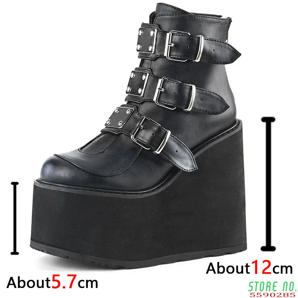 2021 Punk Brand New INS Hot Platform High Heels Gothic Style Vampire Wedges Shoes Cosplay Fashion Motorcycles Ankle Boots Women
