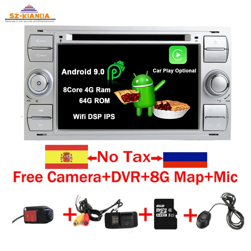 Android 9,0 автомобильный dvd-плеер для Ford Focus Kuga транзит Wifi 3g gps Bluetooth Радио RDS SD управление рулем