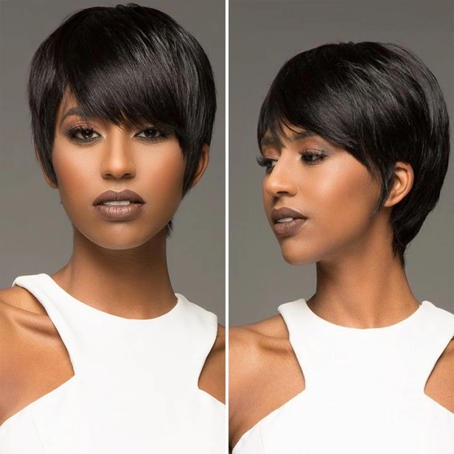 Женские парики из натуральных волос на сетке для черных женщин L-образной формы