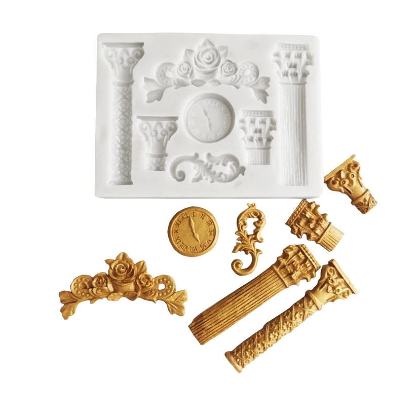 

Wholesale 10 pcs Silicone Mold Roman Column Flower Clock Sugarcraft Cupcake Chocolate Baking Mold Fondant Cake Decorating Tools