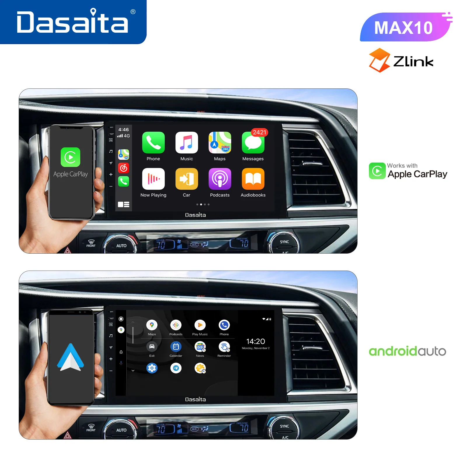 

Dasaita Автомобильный мультимедийный 10,2 "HD сенсорный экран Android автомобиль для Toyota Highlander радио 2015 2016 2017 2018 GPS DSP BT5 MAX10