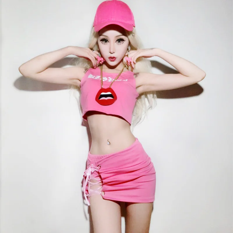 New nightclub adult costumes dj female singer sexy stage loaded bar jazz dance cheerleading pink suit |