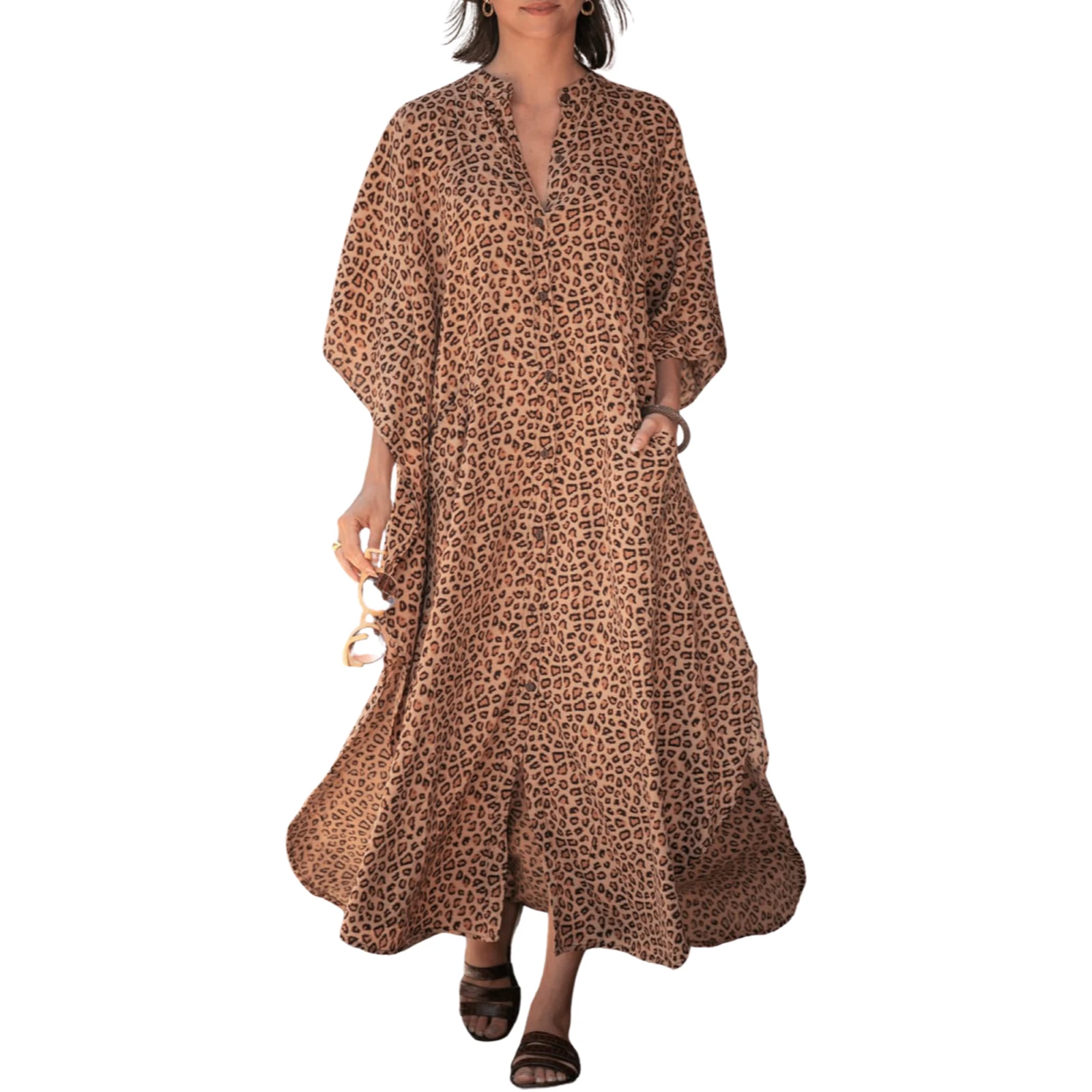 Женская Длинная накидка на купальник привлекательное Платье макси с пуговицами V