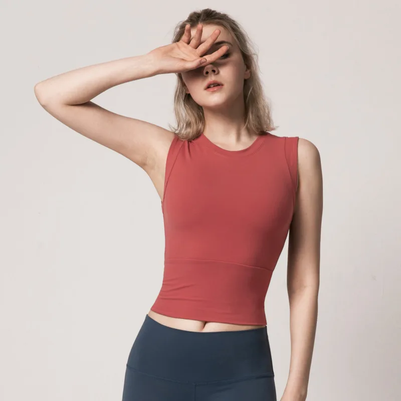 

Yoga Workout Tops Sports Vest Running Fitness T-Shirt Sleeveless Shirt Women Sexy Tight Elastic Quick Dry Sanding Solid Color