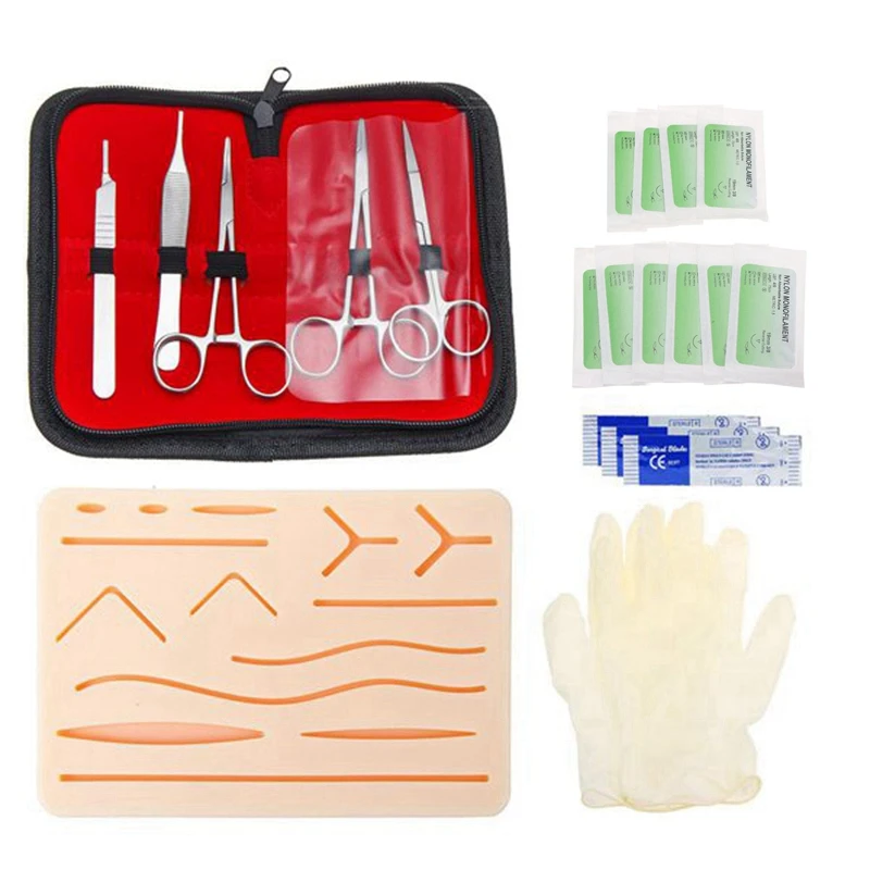 

Шовный тренировочный комплект кожи работать для практики наложения швов Модель Тренировочный Коврик иглы ножницы набор инструментов для у...
