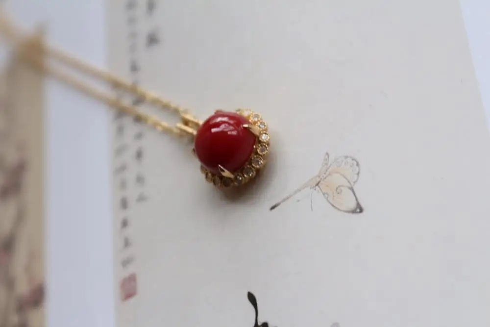 Fine Jewelry Real 18K Gold AU750 G18K Natural 100% Precious Coral Pendant Diamond Gemstone Necklaces for Women | Украшения и