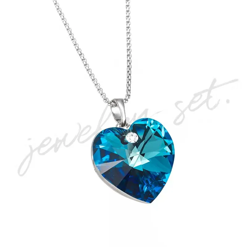 

wholesaler Instagram fashion heart-shaped earrings set manufacturer direct sale earing necklace blue crystal